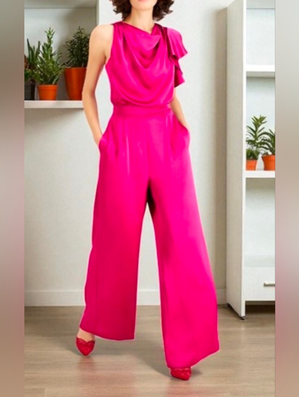 INC International Concepts Draped Neck Satin Jumpsuit ✨ Size 0